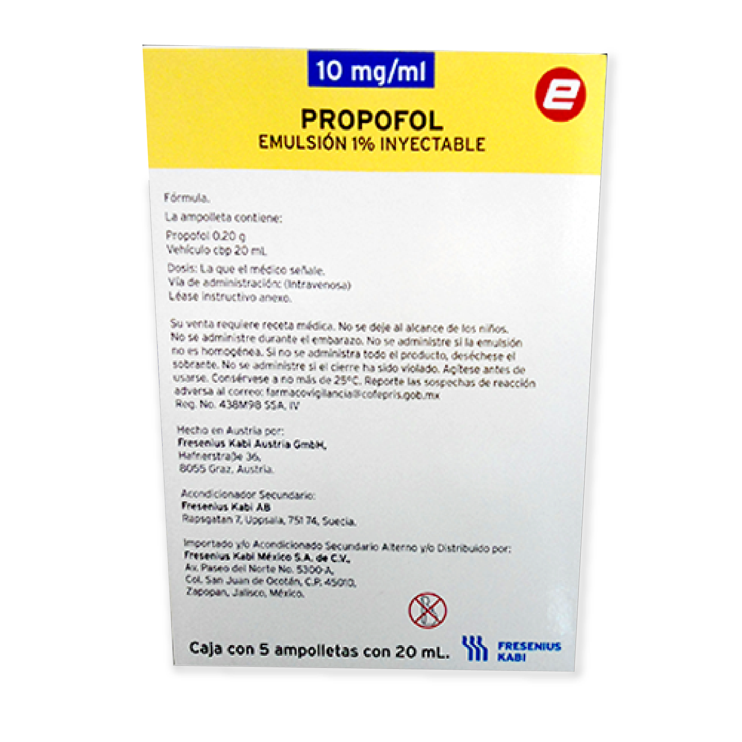 Propofol Emu iny 1% Cja c/5 amps 20 ml