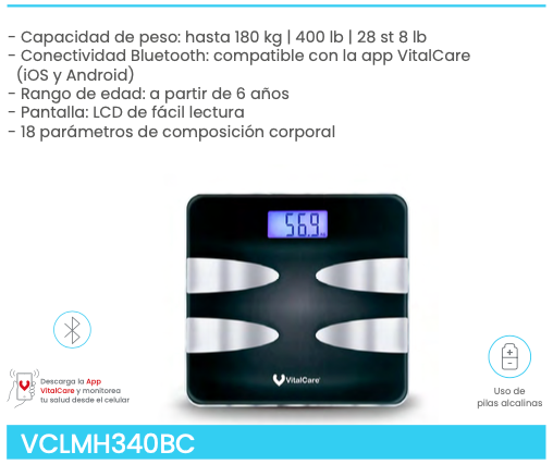 Báscula de composición corporal de 4 electrodos con Bluetooth