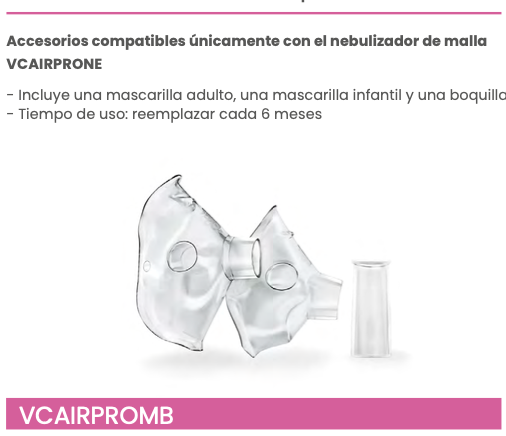 Kit de mascarillas y boquilla para nebulizador de malla Airpro