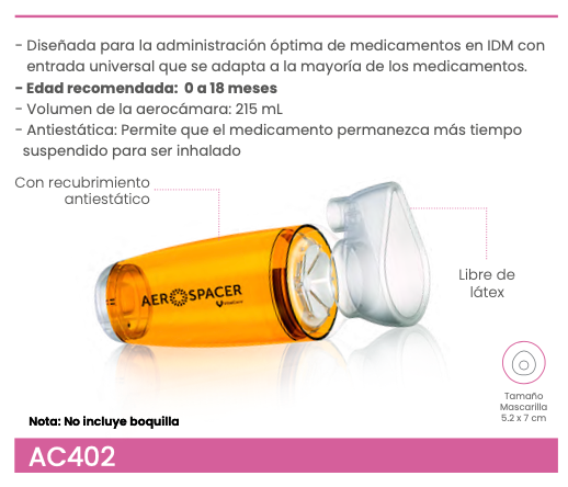 Aerocámara Premium Aerospacer con mascarilla Lactante