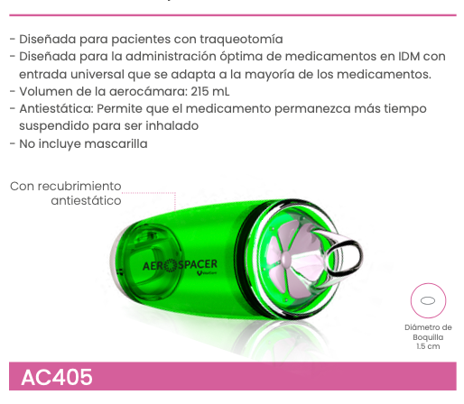 Aerocámara Premium Aerospacer con mascarilla Traqueotomia