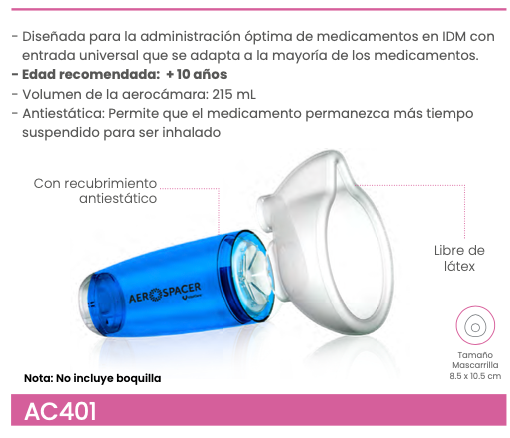 Aerocámara Premium Aerospacer con mascarilla Adulto