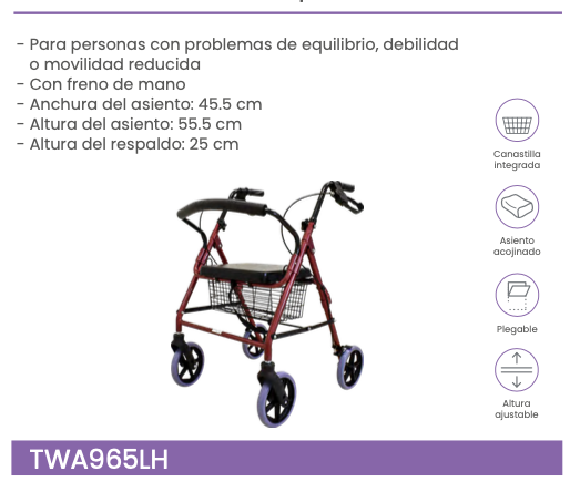 Andadera rollator ortopédica con asiento