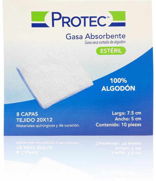 Gasa absorbente estéril 7.5cmx5cm Protec 10 piezas