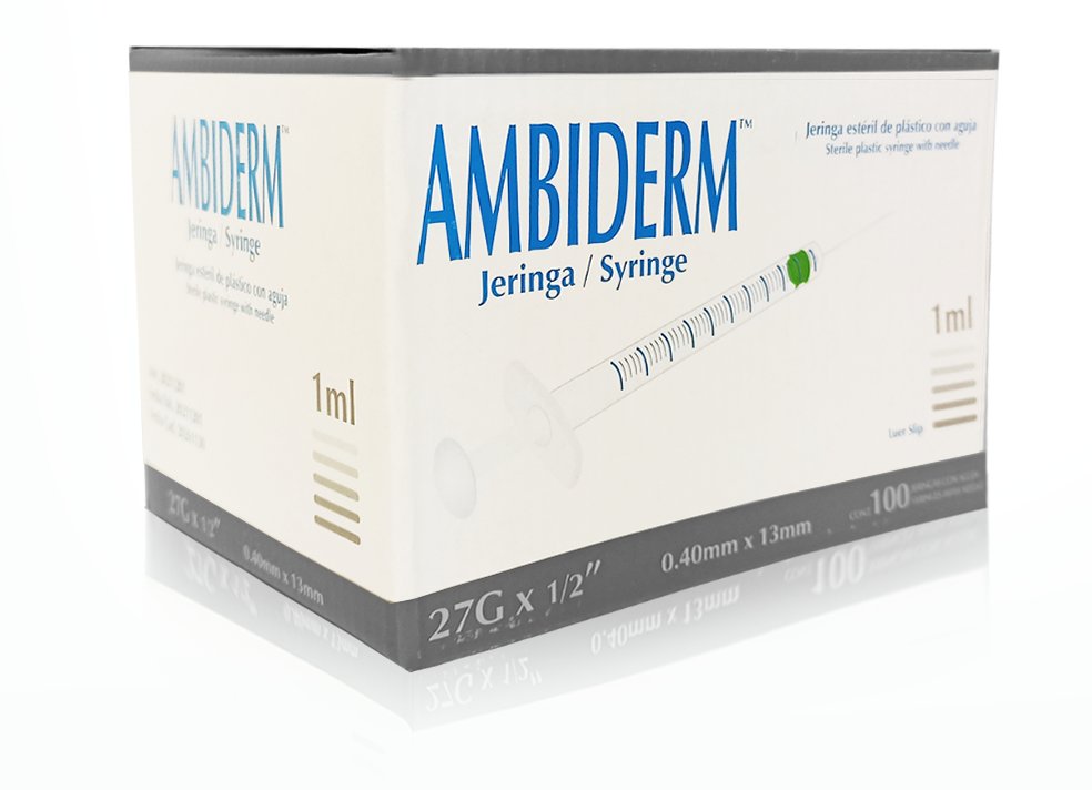 Jeringa Ambiderm de 1ml 27g X 13 mm Caja Con 100 Piezas