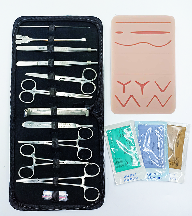 Kit con pad de sutura con espacio, estuche de disección y 3 suturas (diferentes modelos)