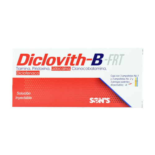 Diclovith-B (Diclofenaco, Cianocobalamina, Piridoxina, Tiamina) Sol iny Cja c 3 amps n1, 3 amps n2, 3 jgas