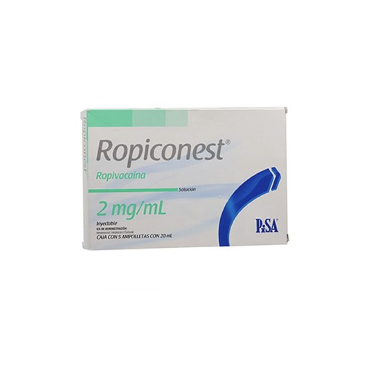 Ropiconest (Ropivacaína) Sol iny 2mg/2ml Cja c 5 amps 20ml