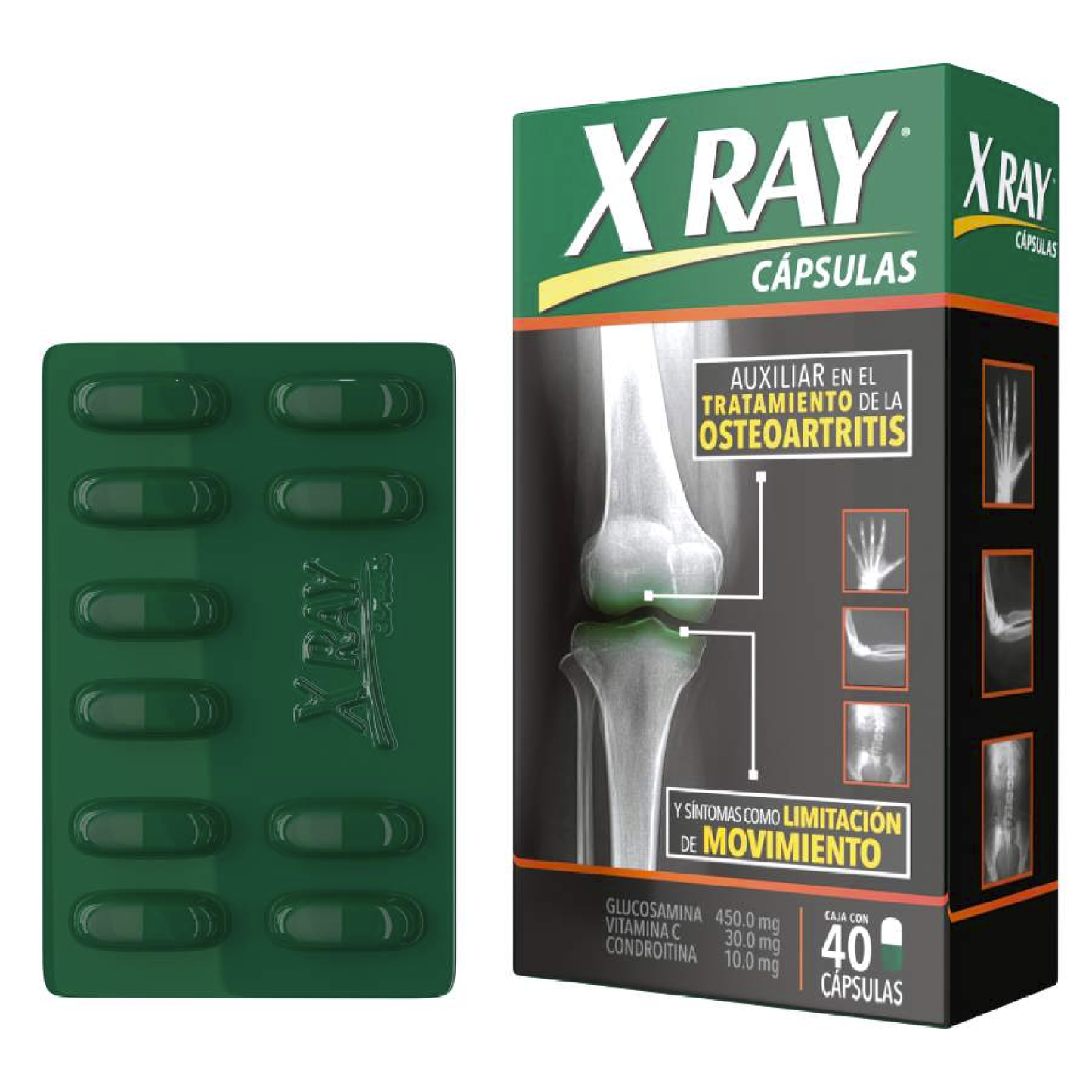 X Ray (Glucosamina, Vitamina C, Condroitina) Caps 450mg/30mg/10mg Cja c/40 caps