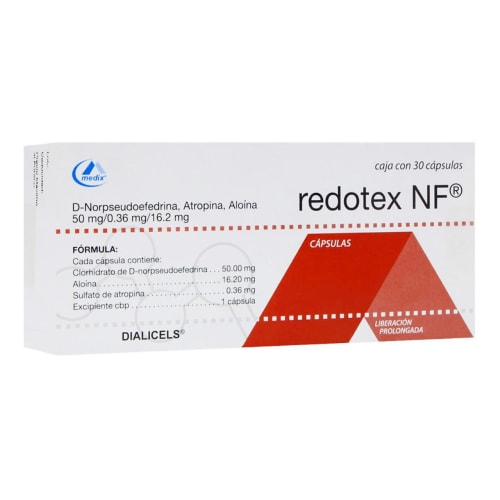 Redotex (D-Norpseudoefedrina, Atropina, Aloina) Caps 50mg/0.36mg/16.2mg Cja c/30 caps