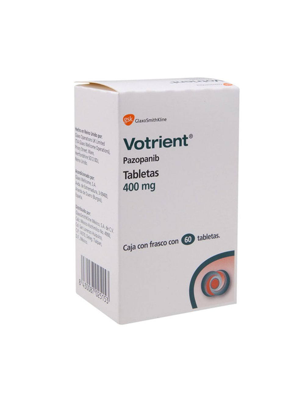 Votrient 400 mg Caja Frasco C/ 60 Tabletas ( Pazopanib )